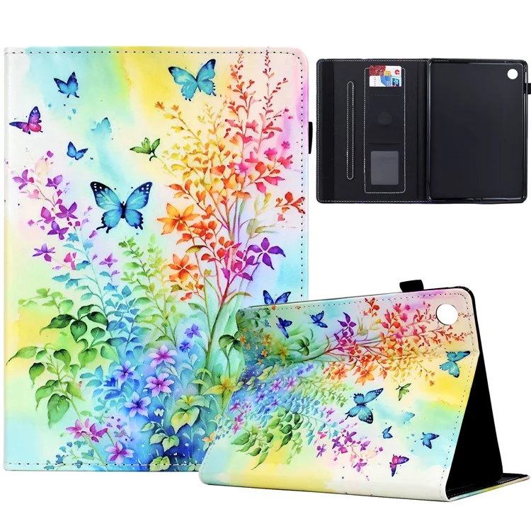 Für Samsung Galaxy Tab A9+ Case Pattern Printing Tablet Cover Stoßfest Leder Kartenhalter Stand Case - Blumen und Schmetterlinge