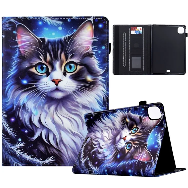 Funda para Tablet para iPad Air 11 (2024) / iPad Pro 11 (2022) / (2020) / iPad Air (2022) / (2020) Funda con Estampado Impreso, Soporte para Tarjetas - Gato