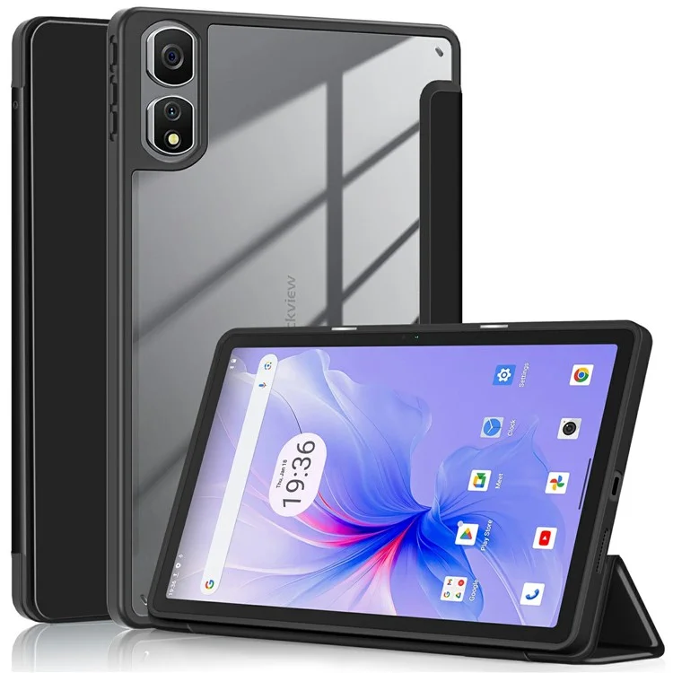 Para Blackview Tab 16 Pro Case Auto Sleep / Wake PU Leather Flip Tablet Cover Triple-Fold Stand - Black