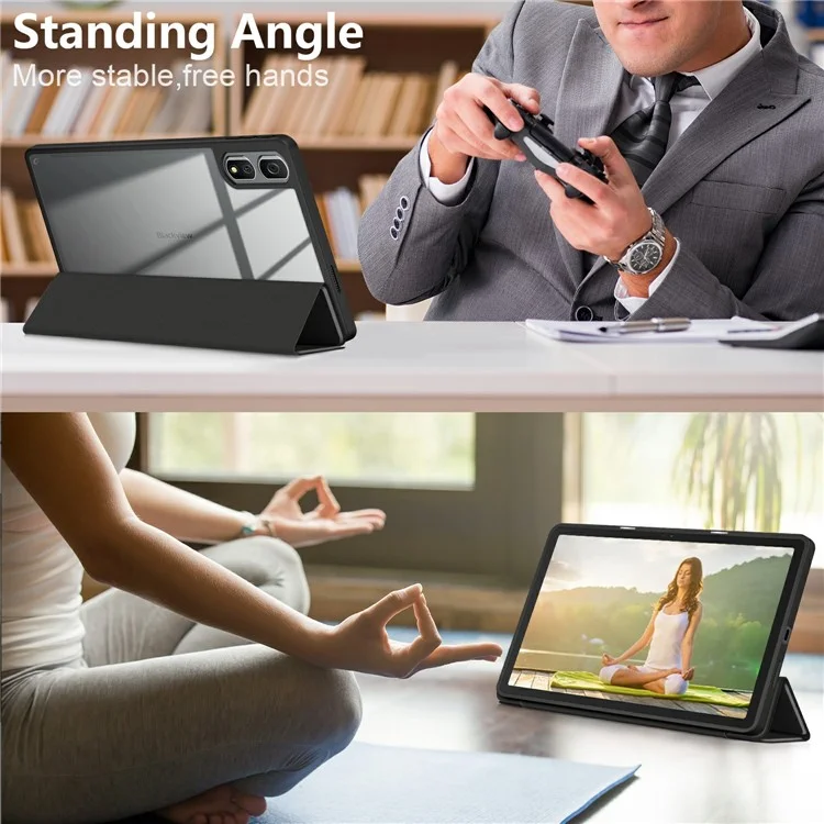 Para Blackview Tab 16 Pro Case Auto Sleep / Wake PU Leather Flip Tablet Cover Triple-Fold Stand - Black