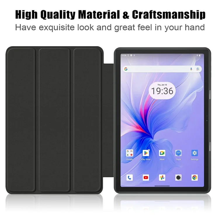 Para Blackview Tab 16 Pro Case Auto Sleep / Wake PU Leather Flip Tablet Cover Triple-Fold Stand - Black