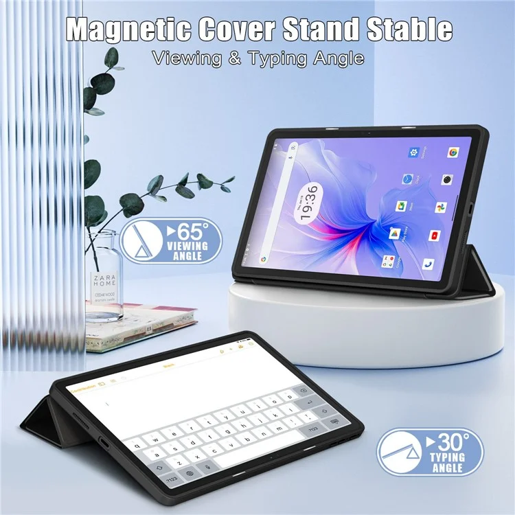 Para Blackview Tab 16 Pro Case Auto Sleep / Wake PU Leather Flip Tablet Cover Triple-Fold Stand - Black