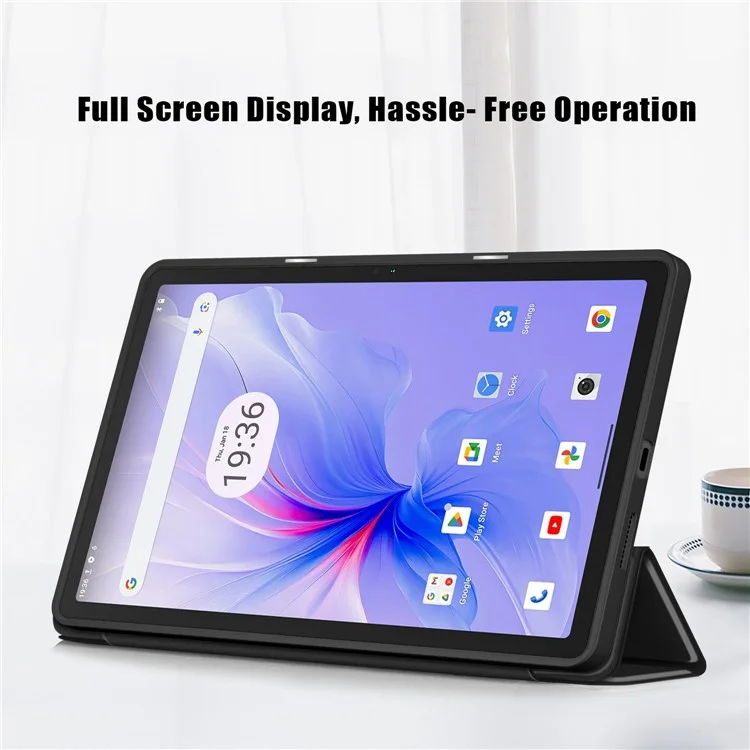 Para Blackview Tab 16 Pro Case Auto Sleep / Wake PU Leather Flip Tablet Cover Triple-Fold Stand - Black