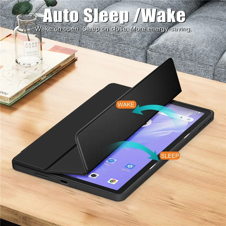 Para Blackview Tab 16 Pro Case Auto Sleep / Wake PU Leather Flip Tablet Cover Triple-Fold Stand - Black
