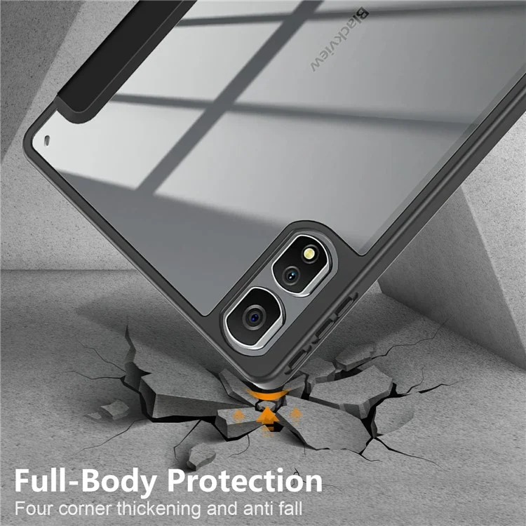 Para Blackview Tab 16 Pro Case Auto Sleep / Wake PU Leather Flip Tablet Cover Triple-Fold Stand - Black