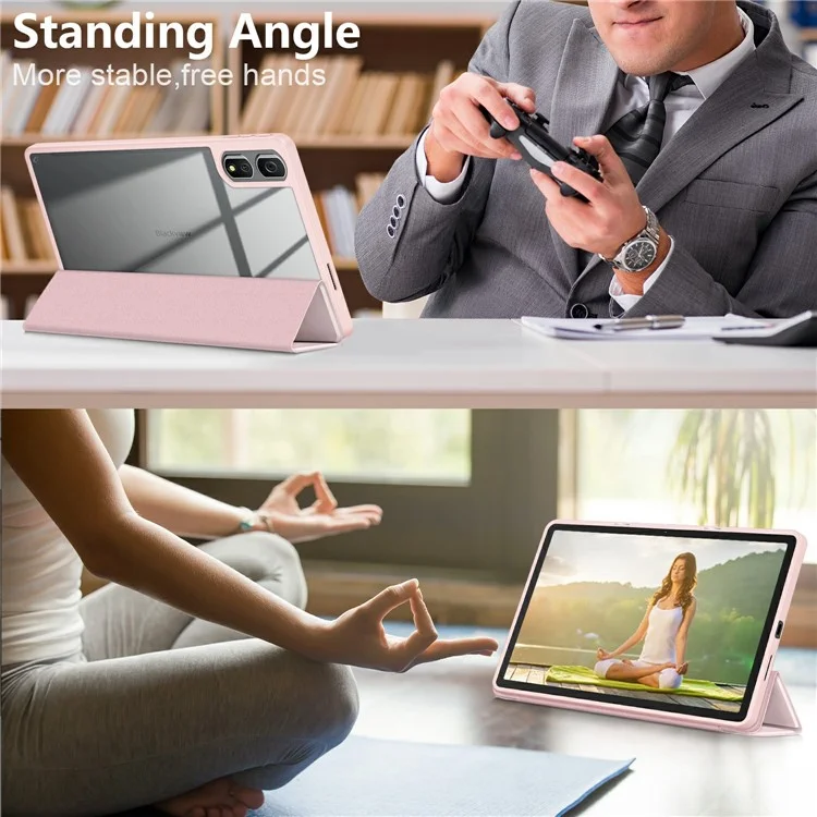 For Blackview Tab 16 Pro Case Auto Sleep / Wake PU Leather Flip Tablet Cover Triple-Fold Stand - Pink