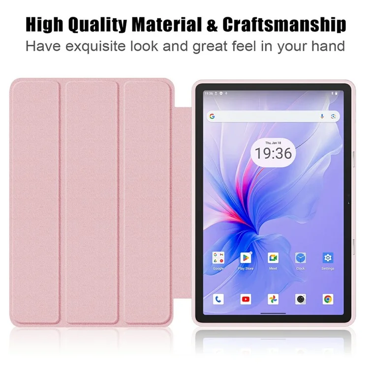 For Blackview Tab 16 Pro Case Auto Sleep / Wake PU Leather Flip Tablet Cover Triple-Fold Stand - Pink