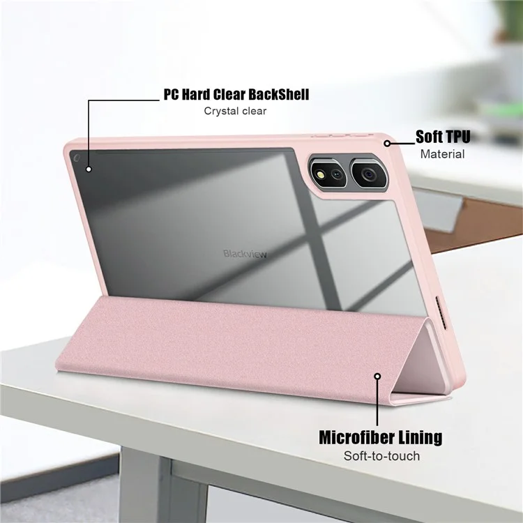 For Blackview Tab 16 Pro Case Auto Sleep / Wake PU Leather Flip Tablet Cover Triple-Fold Stand - Pink