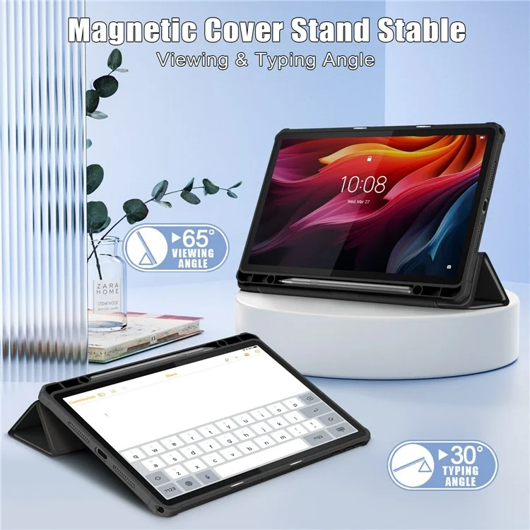 Для Lenovo Tab K11 Plus TB230XC Case Auto Sleep Sleep / The Wake pu Кожаная Плавная Крышка Таблетки с Тройной Стойкой - Черный