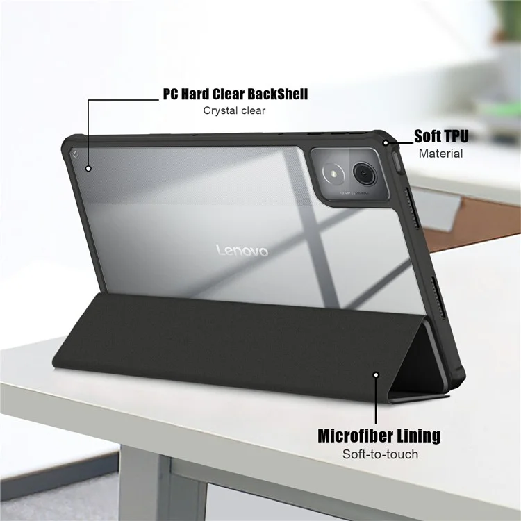 Для Lenovo Tab K11 Plus TB230XC Case Auto Sleep Sleep / The Wake pu Кожаная Плавная Крышка Таблетки с Тройной Стойкой - Черный