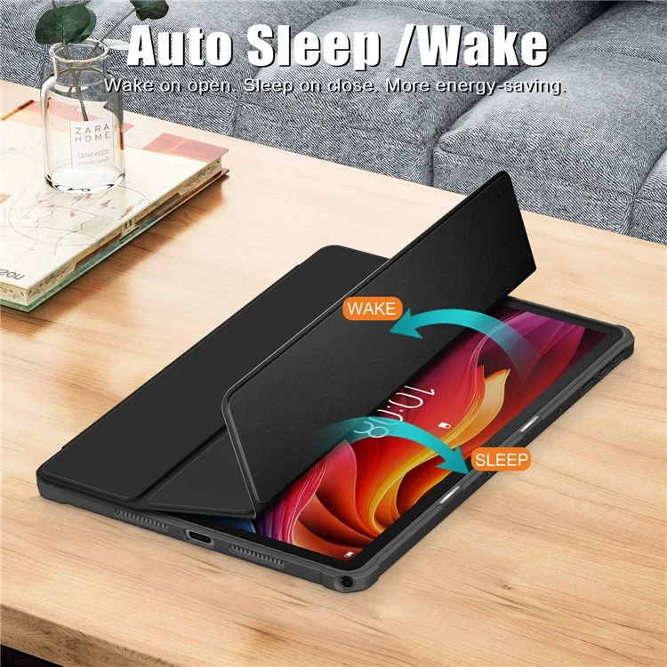 Для Lenovo Tab K11 Plus TB230XC Case Auto Sleep Sleep / The Wake pu Кожаная Плавная Крышка Таблетки с Тройной Стойкой - Черный