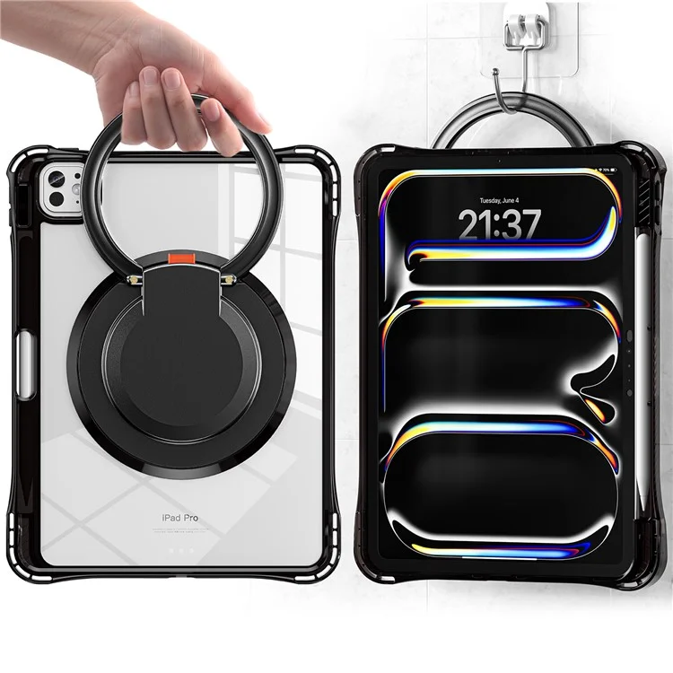 Per Ipad Pro 11 (2024) Case Kickstand Pc+tpu+copertina di Tablet Acrilico - Nero