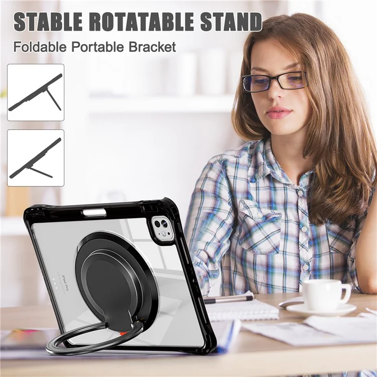 Per Ipad Pro 11 (2024) Case Kickstand Pc+tpu+copertina di Tablet Acrilico - Nero