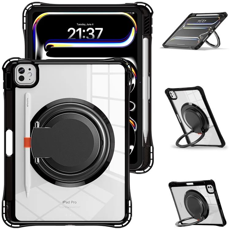 Per Ipad Pro 11 (2024) Case Kickstand Pc+tpu+copertina di Tablet Acrilico - Nero