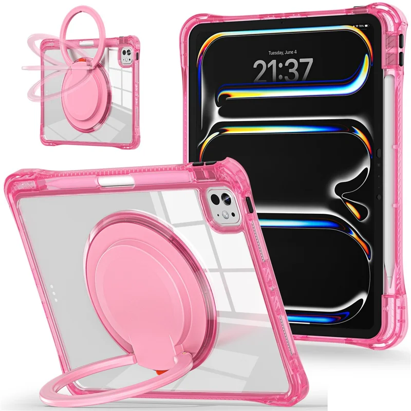 For iPad Pro 11 (2025) / 11 (2024) Case Rotary Kickstand PC+TPU+Acrylic Tablet Cover - Rose