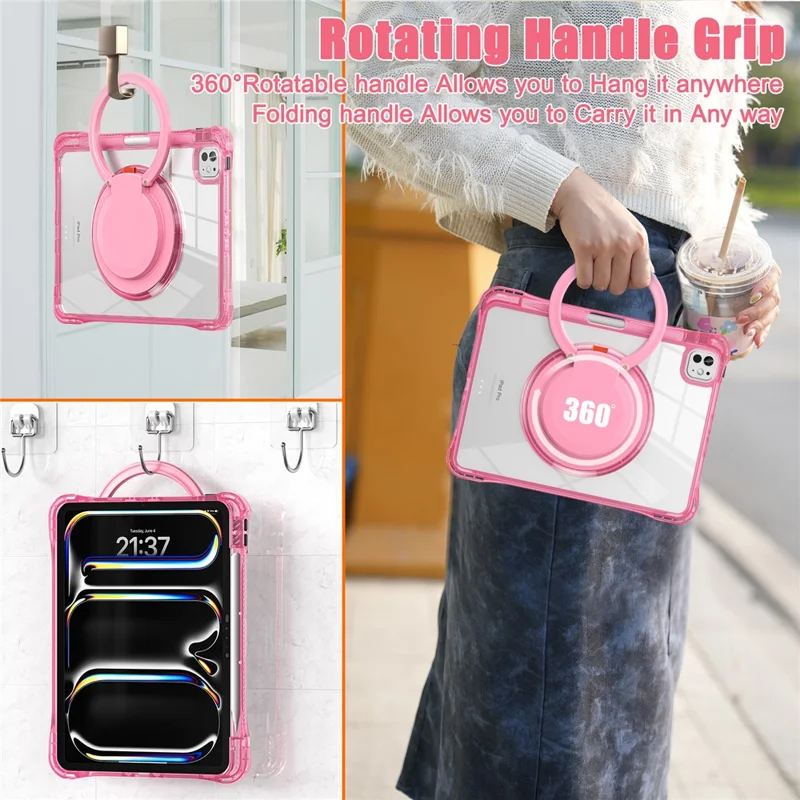 For iPad Pro 11 (2025) / 11 (2024) Case Rotary Kickstand PC+TPU+Acrylic Tablet Cover - Rose