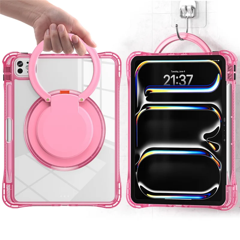 For iPad Pro 11 (2025) / 11 (2024) Case Rotary Kickstand PC+TPU+Acrylic Tablet Cover - Rose
