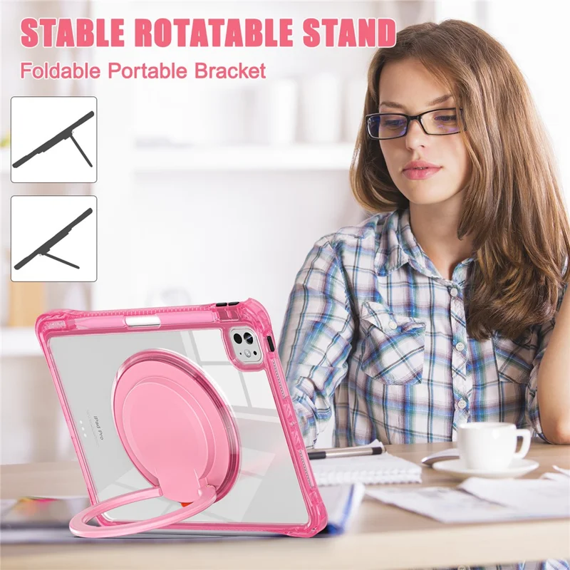 For iPad Pro 11 (2025) / 11 (2024) Case Rotary Kickstand PC+TPU+Acrylic Tablet Cover - Rose