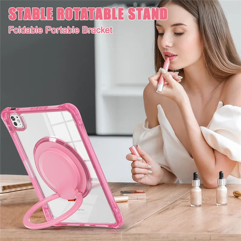 For iPad Pro 11 (2025) / 11 (2024) Case Rotary Kickstand PC+TPU+Acrylic Tablet Cover - Rose