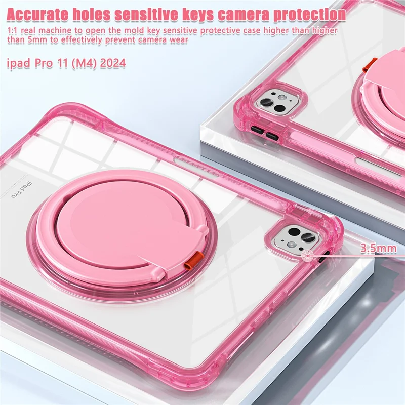 For iPad Pro 11 (2025) / 11 (2024) Case Rotary Kickstand PC+TPU+Acrylic Tablet Cover - Rose