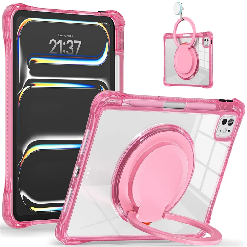 For iPad Pro 11 (2025) / 11 (2024) Case Rotary Kickstand PC+TPU+Acrylic Tablet Cover - Rose