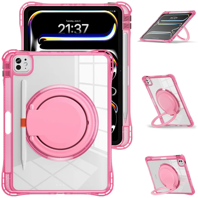 For iPad Pro 11 (2025) / 11 (2024) Case Rotary Kickstand PC+TPU+Acrylic Tablet Cover - Rose