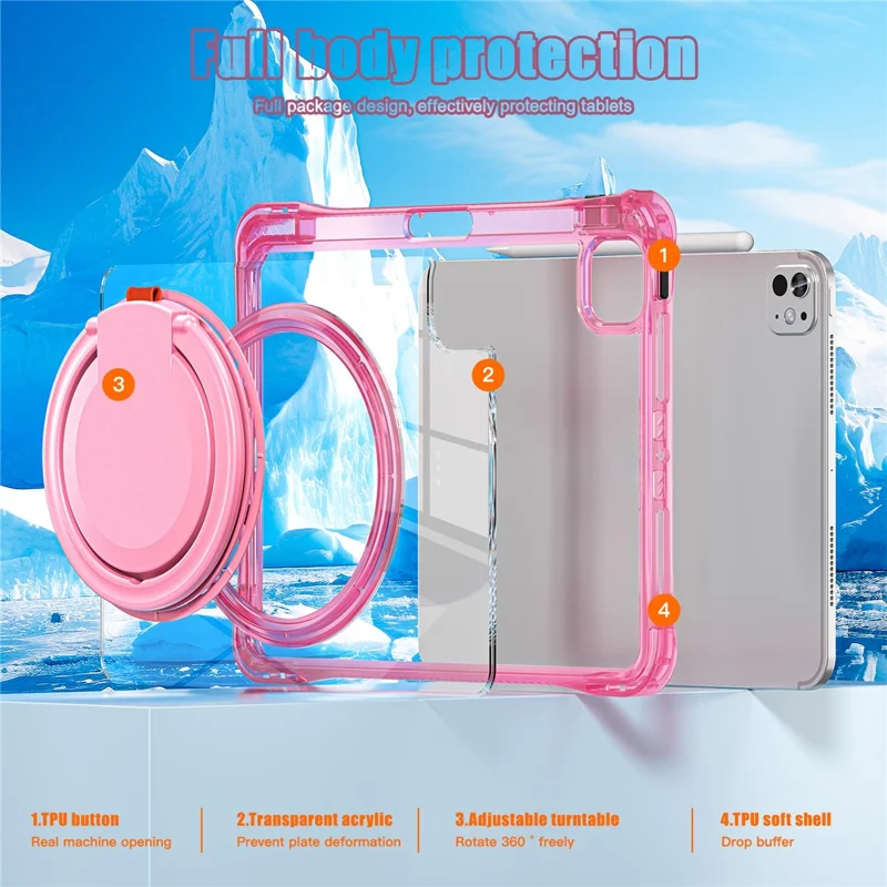 For iPad Pro 11 (2025) / 11 (2024) Case Rotary Kickstand PC+TPU+Acrylic Tablet Cover - Rose