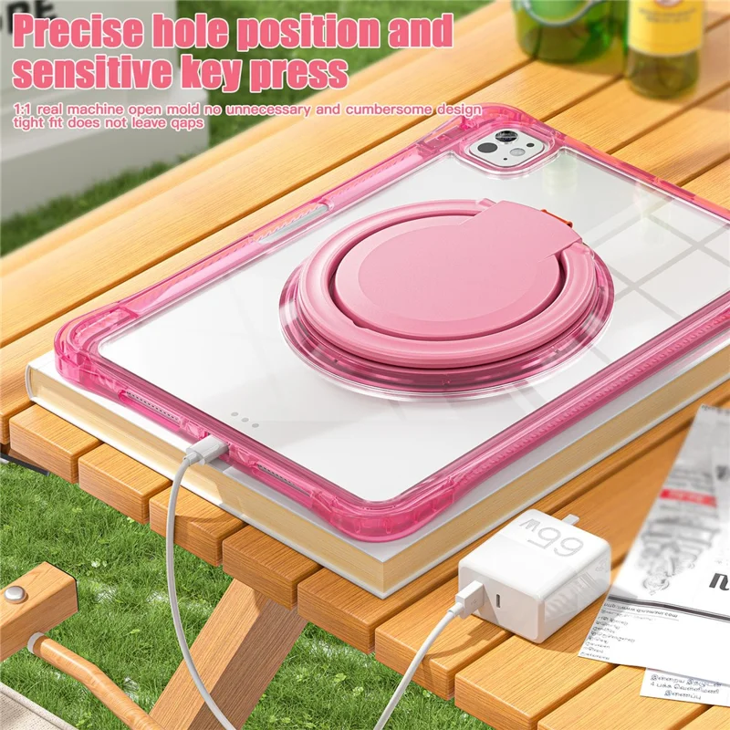 For iPad Pro 11 (2025) / 11 (2024) Case Rotary Kickstand PC+TPU+Acrylic Tablet Cover - Rose