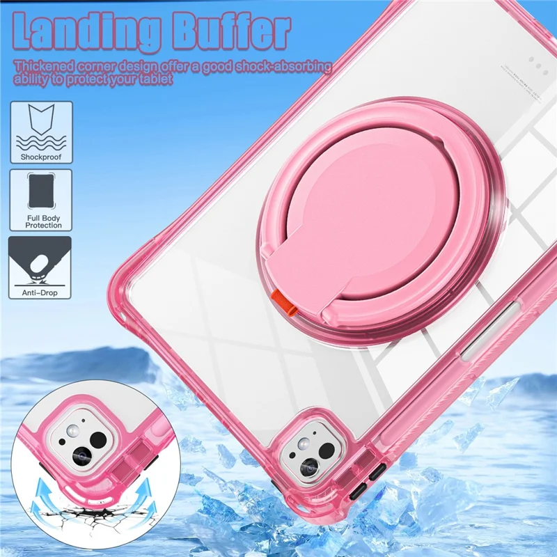 For iPad Pro 11 (2025) / 11 (2024) Case Rotary Kickstand PC+TPU+Acrylic Tablet Cover - Rose
