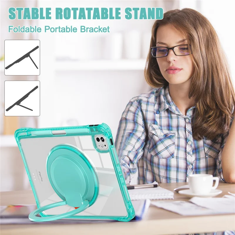For iPad Pro 11 (2025) / 11 (2024) Case Rotary Kickstand PC+TPU+Acrylic Tablet Cover - Light Green
