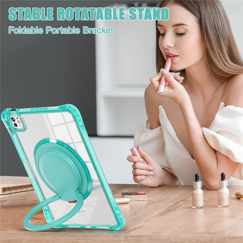 For iPad Pro 11 (2025) / 11 (2024) Case Rotary Kickstand PC+TPU+Acrylic Tablet Cover - Light Green