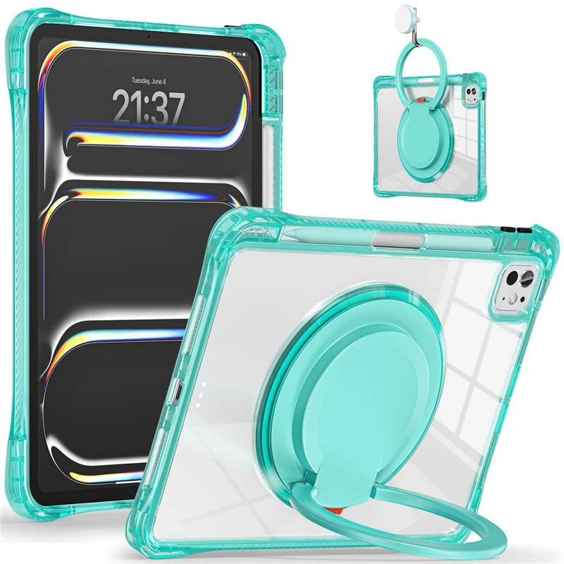 For iPad Pro 11 (2025) / 11 (2024) Case Rotary Kickstand PC+TPU+Acrylic Tablet Cover - Light Green