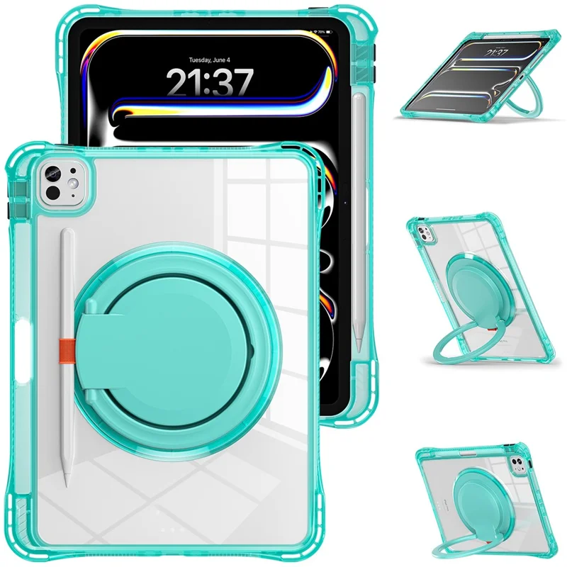 For iPad Pro 11 (2025) / 11 (2024) Case Rotary Kickstand PC+TPU+Acrylic Tablet Cover - Light Green