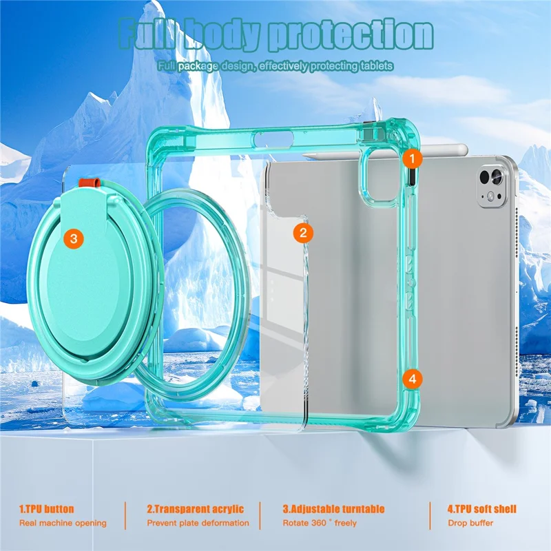 For iPad Pro 11 (2025) / 11 (2024) Case Rotary Kickstand PC+TPU+Acrylic Tablet Cover - Light Green