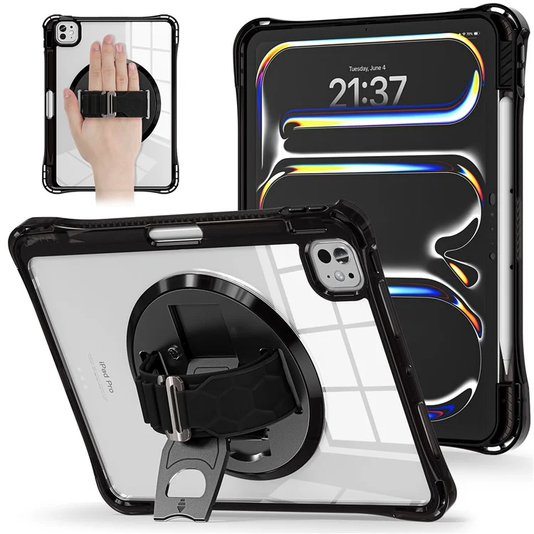 Per Ipad Pro 11 (2024) Case Cannocchia Kickstand Pc+tpu+copertina di Tablet Clear Acrylic - Nero