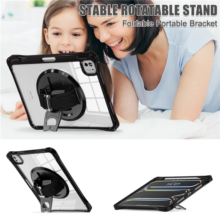 Per Ipad Pro 11 (2024) Case Cannocchia Kickstand Pc+tpu+copertina di Tablet Clear Acrylic - Nero