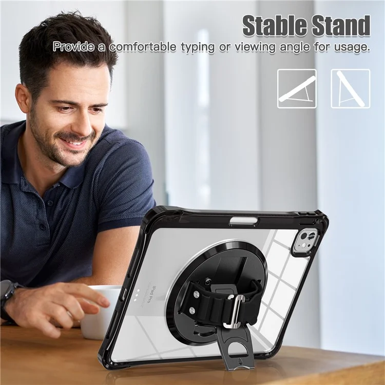 Per Ipad Pro 11 (2024) Case Cannocchia Kickstand Pc+tpu+copertina di Tablet Clear Acrylic - Nero