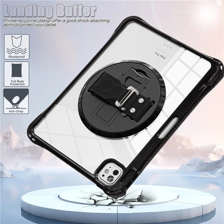 Per Ipad Pro 11 (2024) Case Cannocchia Kickstand Pc+tpu+copertina di Tablet Clear Acrylic - Nero
