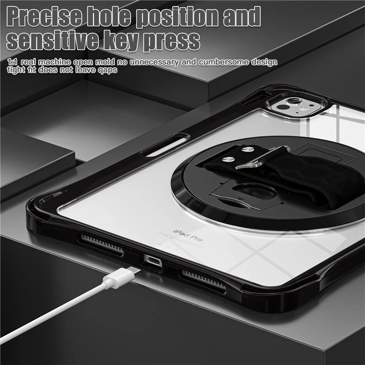 Per Ipad Pro 11 (2024) Case Cannocchia Kickstand Pc+tpu+copertina di Tablet Clear Acrylic - Nero