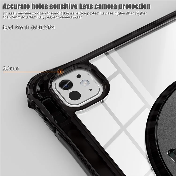 Per Ipad Pro 11 (2024) Case Cannocchia Kickstand Pc+tpu+copertina di Tablet Clear Acrylic - Nero