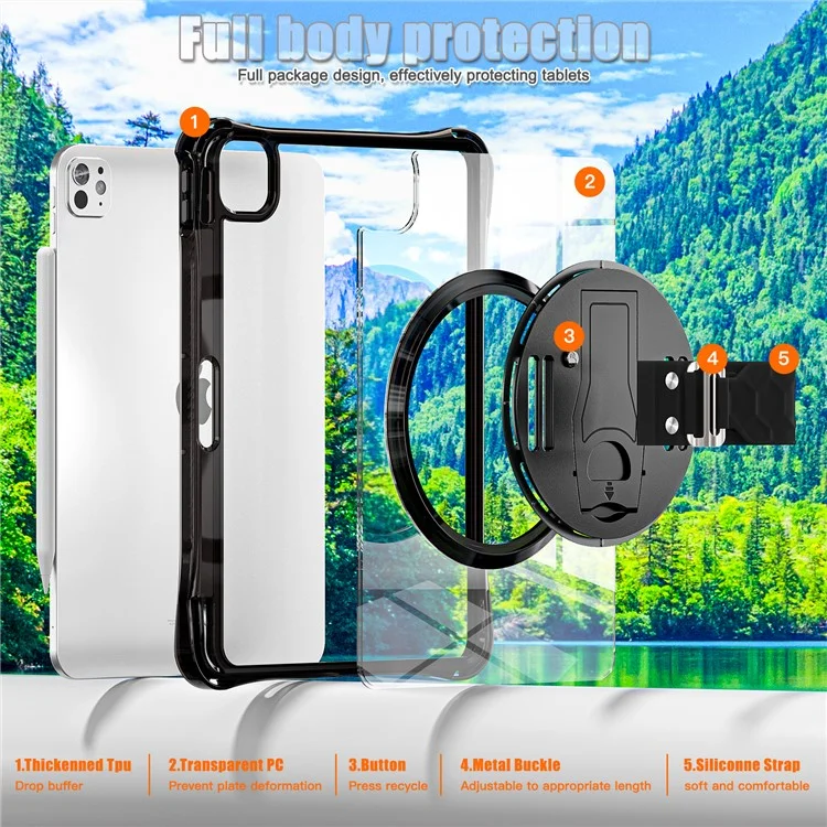 Per Ipad Pro 11 (2024) Case Cannocchia Kickstand Pc+tpu+copertina di Tablet Clear Acrylic - Nero