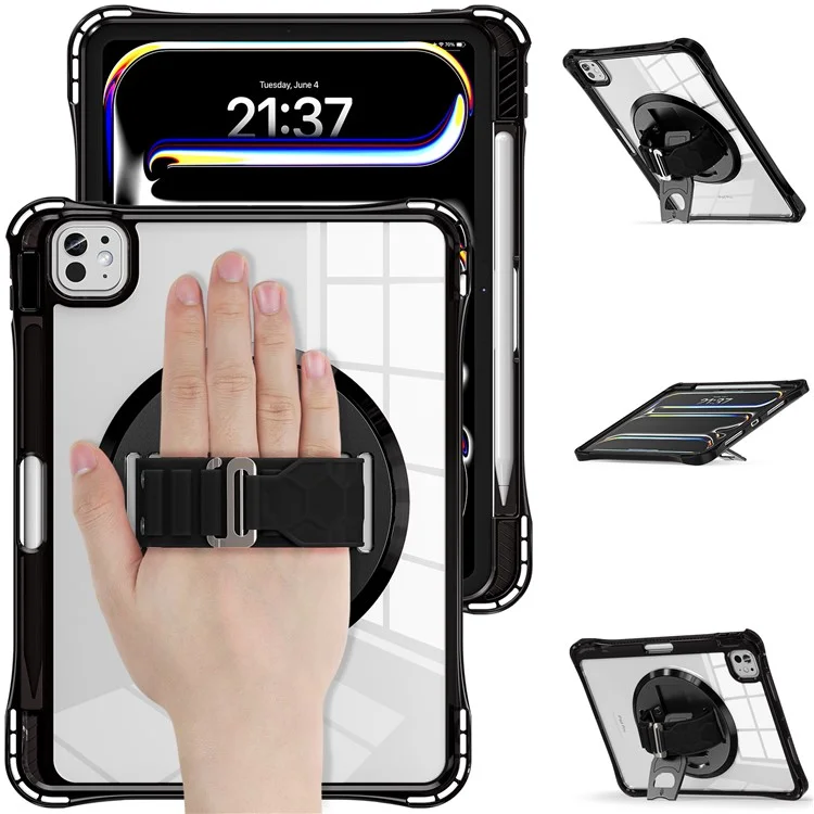 Per Ipad Pro 11 (2024) Case Cannocchia Kickstand Pc+tpu+copertina di Tablet Clear Acrylic - Nero