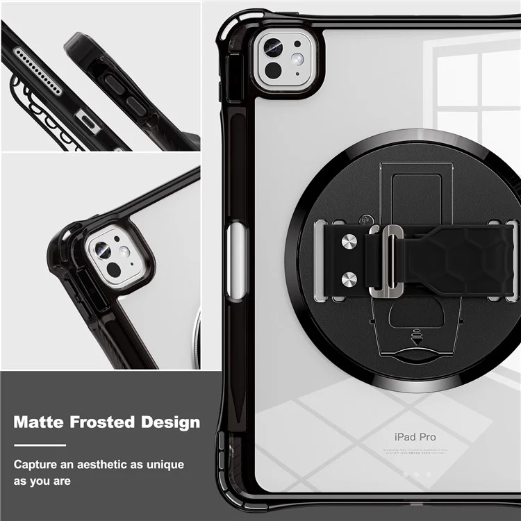 Per Ipad Pro 11 (2024) Case Cannocchia Kickstand Pc+tpu+copertina di Tablet Clear Acrylic - Nero