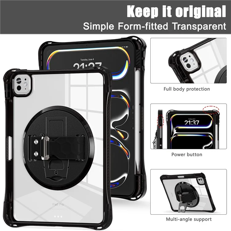 Per Ipad Pro 11 (2024) Case Cannocchia Kickstand Pc+tpu+copertina di Tablet Clear Acrylic - Nero
