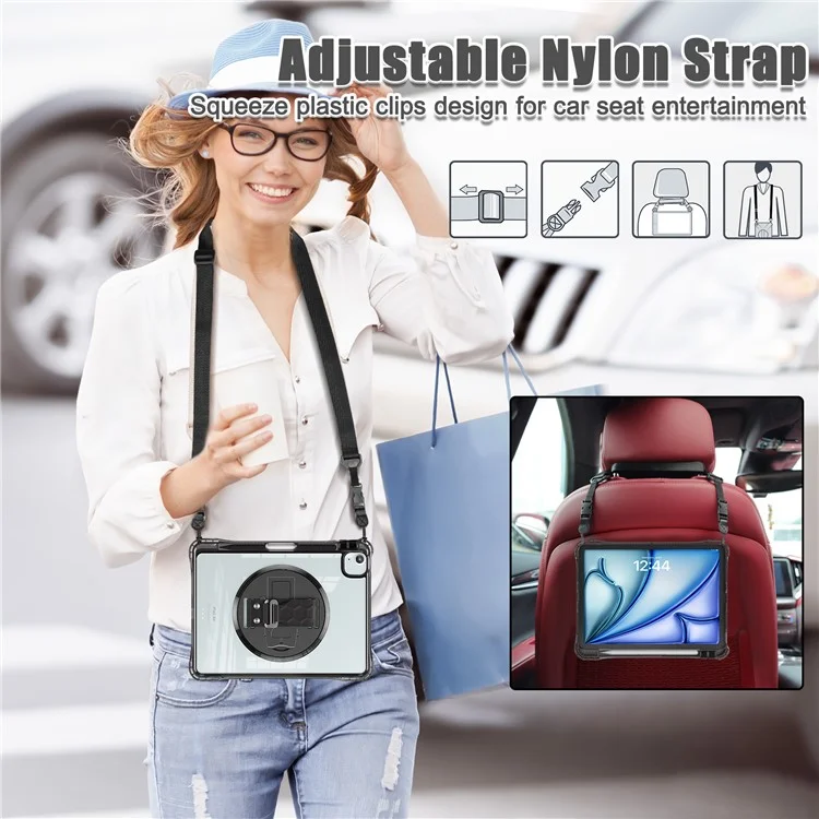 For iPad Air 11 (2025) / (2024) / Air (2022) / (2020) / Pro 11 (2022) / (2021) / (2020) / (2018) Kickstand Case with Strap - Black