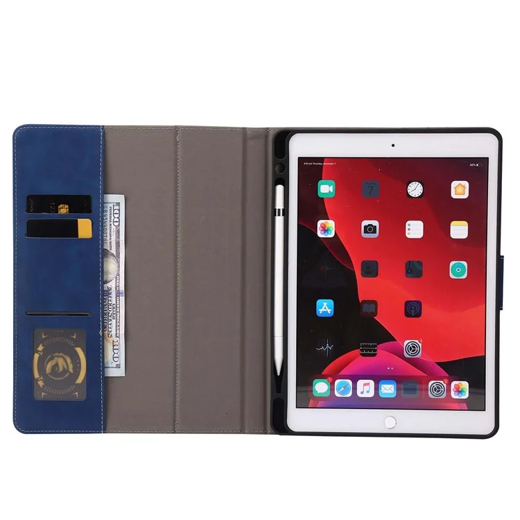 For iPad 10.2 (2021)/(2020)/(2019) PU Leather Smart Cover Wallet Design Folio Stand Tablet Case with Pencil Holder – Dark Blue