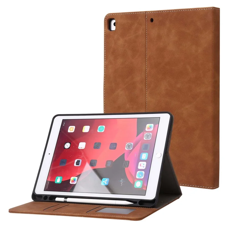 For iPad 10.2 (2021)/(2020)/(2019) PU Leather Smart Cover Wallet Design Folio Stand Tablet Case with Pencil Holder – Brown