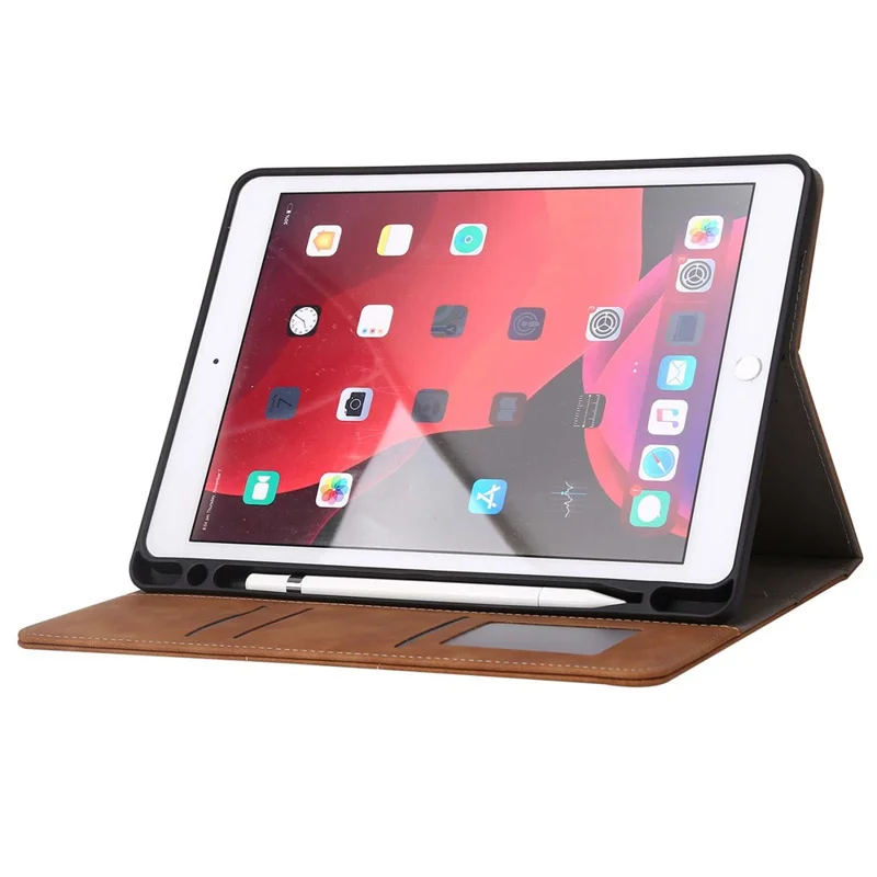 For iPad 10.2 (2021)/(2020)/(2019) PU Leather Smart Cover Wallet Design Folio Stand Tablet Case with Pencil Holder – Brown