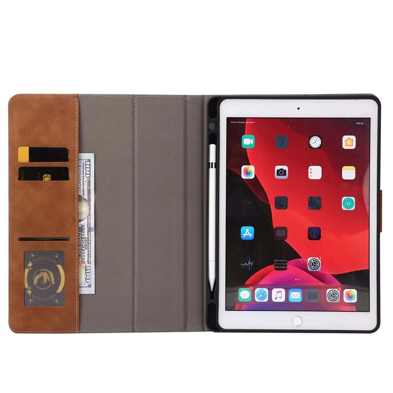 For iPad 10.2 (2021)/(2020)/(2019) PU Leather Smart Cover Wallet Design Folio Stand Tablet Case with Pencil Holder – Brown