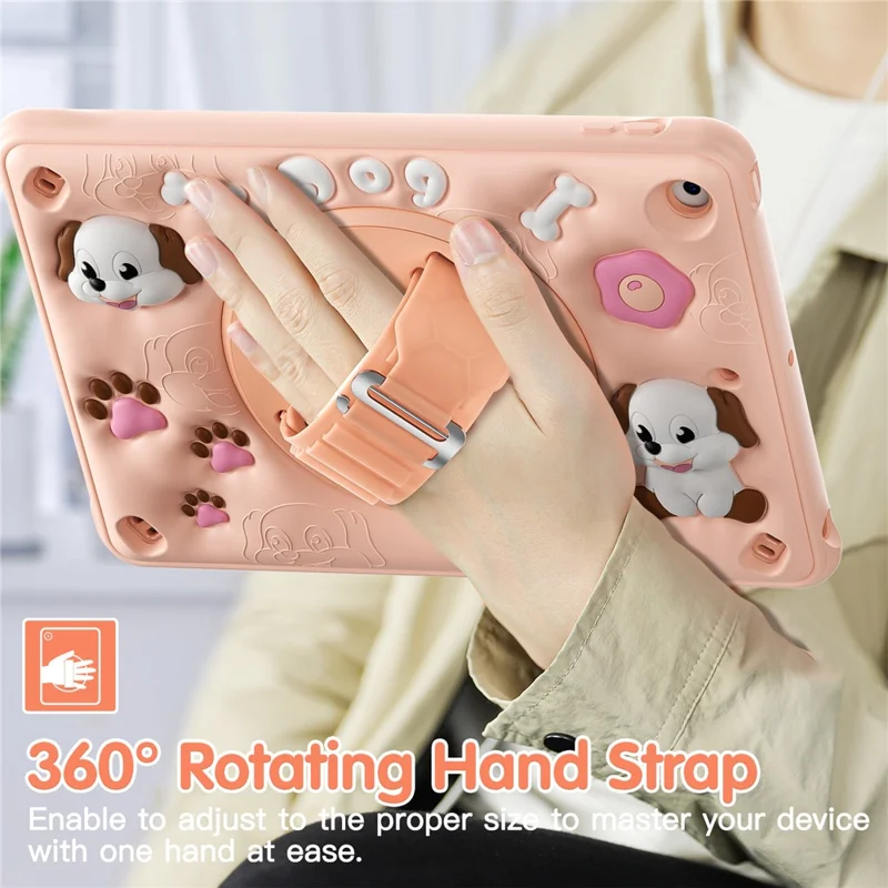 For iPad 10.2 (2021) / (2020) / (2019) Case with Shoulder Strap Kickstand Cute Dog PC+Silicone+TPU Tablet Cover